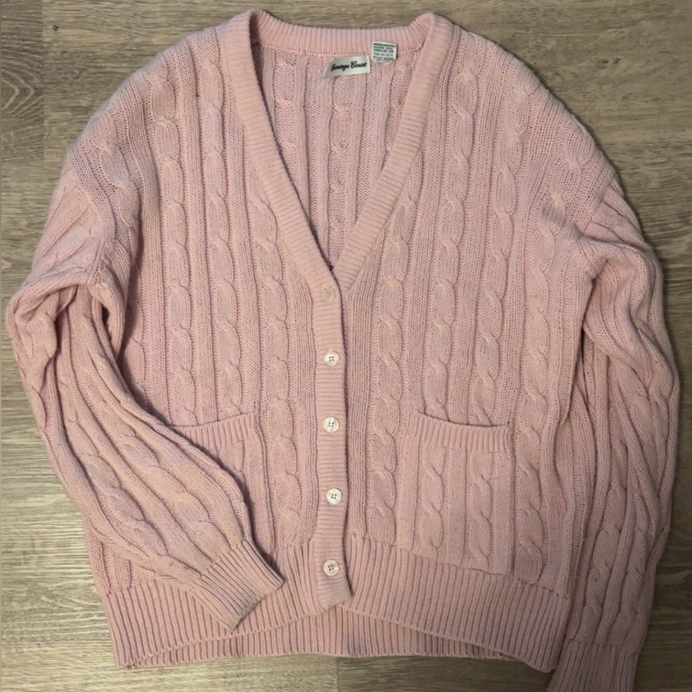Pink Cable Knit Cardigan Sweater